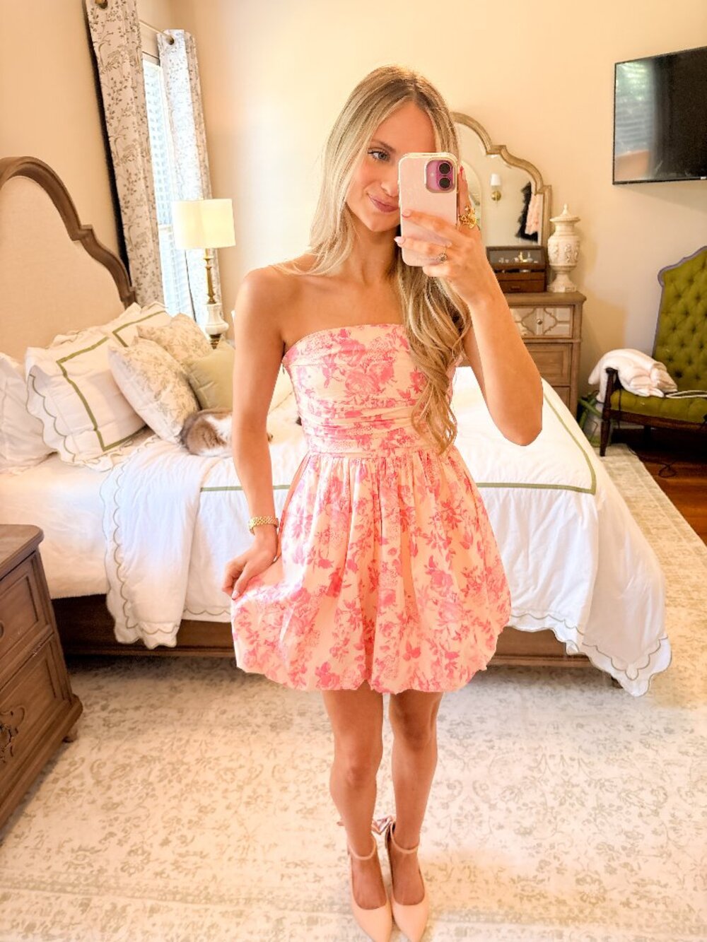 The Pants Store Pink Floral Strapless Mini Dress | Size M